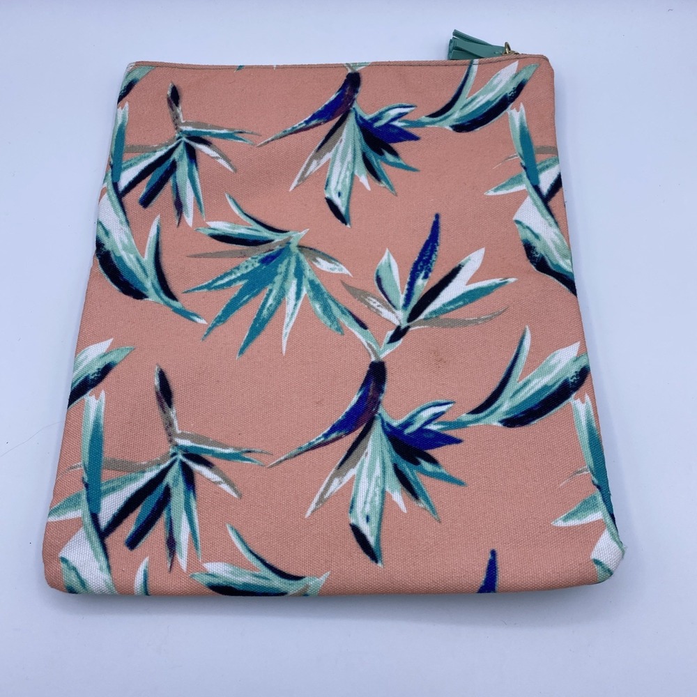 Rachel Pally Pink Small Clutch Peach Teal Bird of Paradise Floral Tassel Canvas
